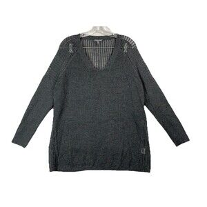 Eileen Fisher Women Medium Sweater 100% Merino Wool Open Mesh Knit Gray Tunic